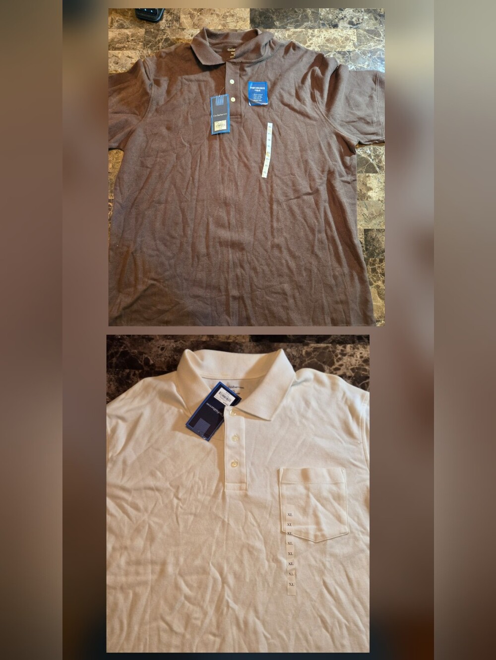 Two (2) CROFT & BARROW EASY CARE S/S POLO SHIRT EXTRA LARGE 1 WHITE, 1 BROWN NWT